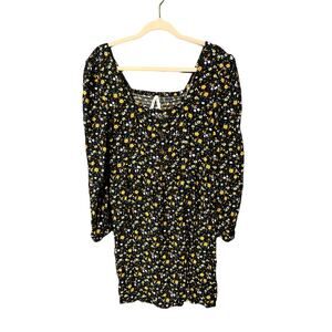 Vintage Mudd Ditsy Floral 2000s Short Dress Green Blue Butter Yellow Buttons